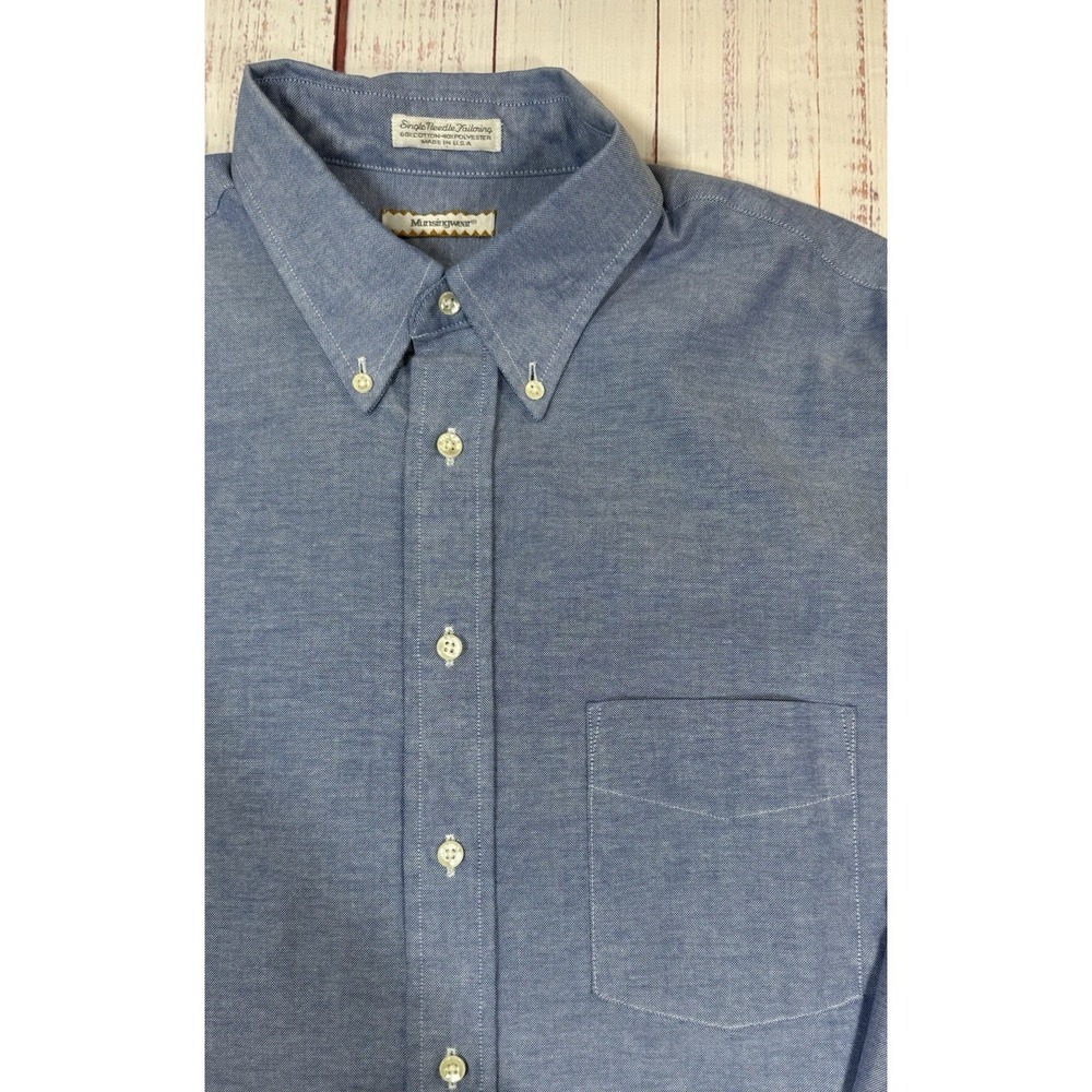 Vintage Munsingwear Denim Button Up Shirt Men's Size 17 34/35 Long Sleeve USA - Picture 3 of 7